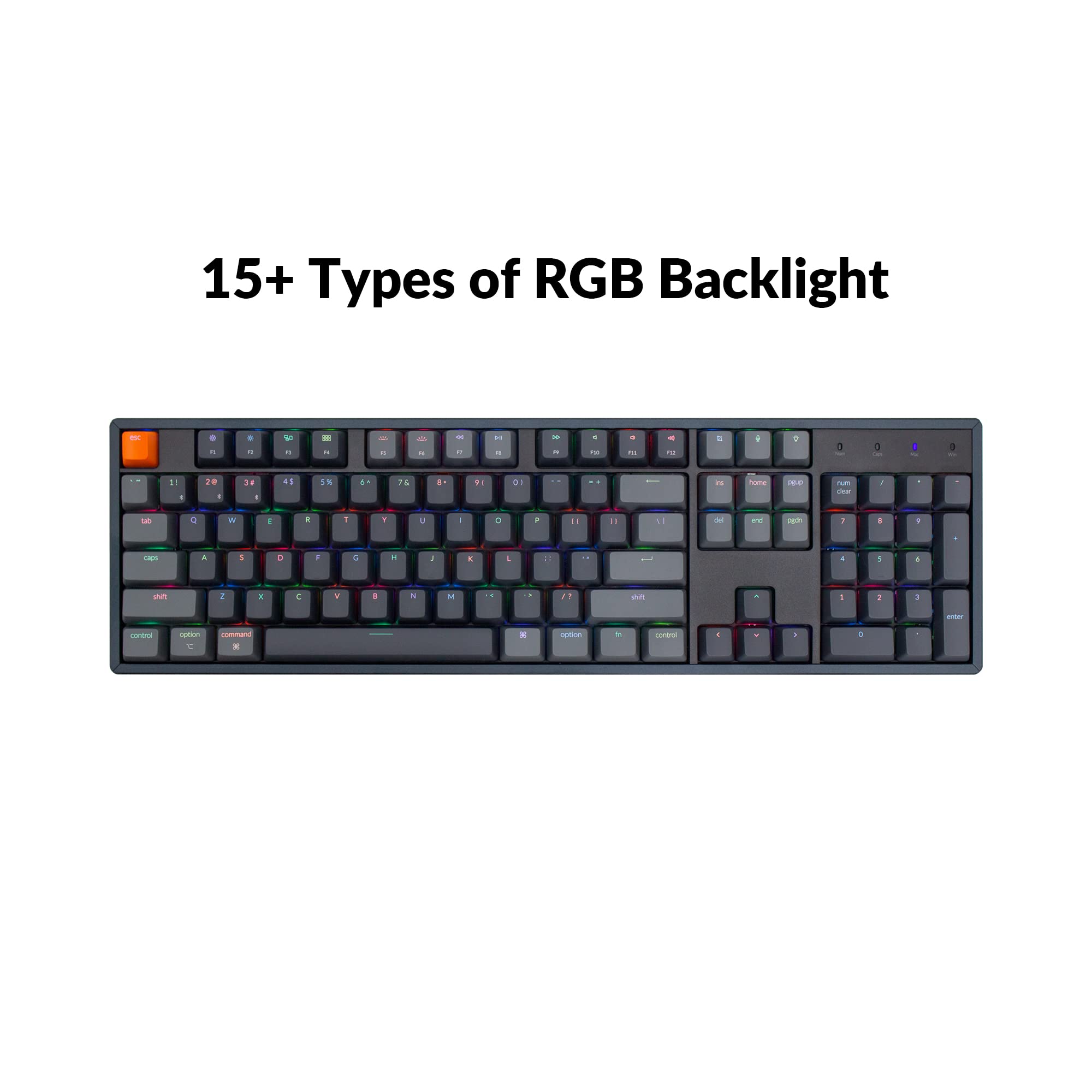 Keychron K10 Full Size 104 Keys Bluetooth Wireless/USB Wired Mechanical Gaming Keyboard for Mac with Gateron G Pro Brown Switch/RGB Backlight/Multitasking Computer Keyboard for Windows, Aluminum Frame