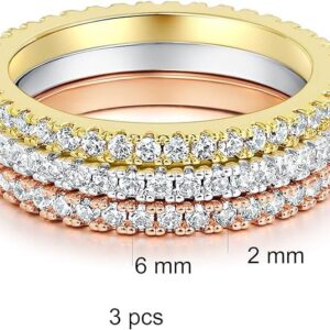 ORENTINI Tri-Color Gold Plated Cubic Zirconia Gemstone Stackable Promise Ring Eternity Band For Women 3 PC Set