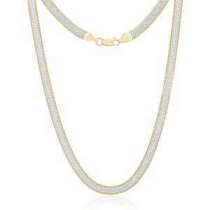 .925 two tone sterling silver 4.5mm or 5.5mm flexible flat magic herringbone chain necklace (18, 5.5mm)