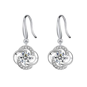 Earings for Woman Silver Earrings Clover Sterling Silver Dangle Drop Cubic Zirconia Gemini Sets (white crystal)