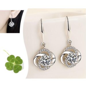 Earings for Woman Silver Earrings Clover Sterling Silver Dangle Drop Cubic Zirconia Gemini Sets (white crystal)