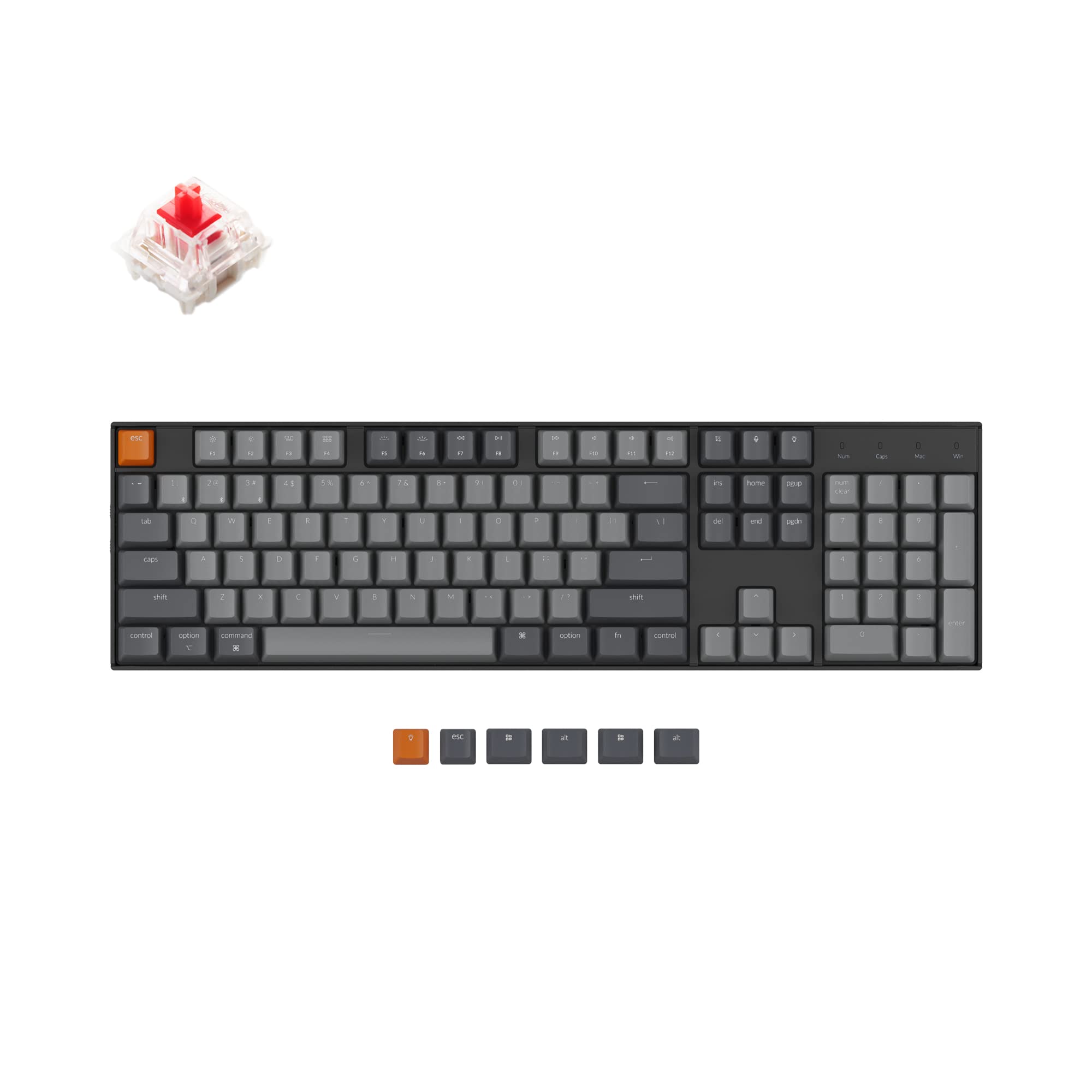 Keychron K10 Full Size Layout RGB Backlit Hot-Swappable Mechanical Gaming Keyboard for Mac Windows, Multitasking 104-Key Bluetooth Wireless/USB Wired Computer Keyboard with Gateron G Pro Red Switch