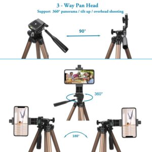 Phone Tripod,51in Adustable Video Recording Camera Tripod Stand with Cellphone Rotation Mount Holder and Bluetooth Remote Compatible with iPhone/Android/DSLR Camera/Action Camera GoPro - Champagne