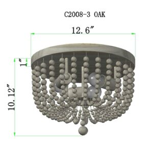 Q&S Wood Beaded Chandelier,Boho Farmhouse Light Fixture,Oak White,3 Lights,Semi Flush Mount Ceiling Light Fixtures for Hallway Baby's Nursery Bedroom Kitchen Living Room