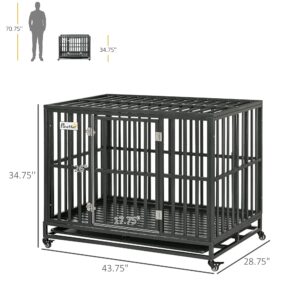 PawHut Heavy Duty Dog Crate Metal Kennel and Cage Dog Playpen with Lockable Wheels, Slide-Out Tray and Anti-Pinching Floor, 45" x 29.5" x 35"