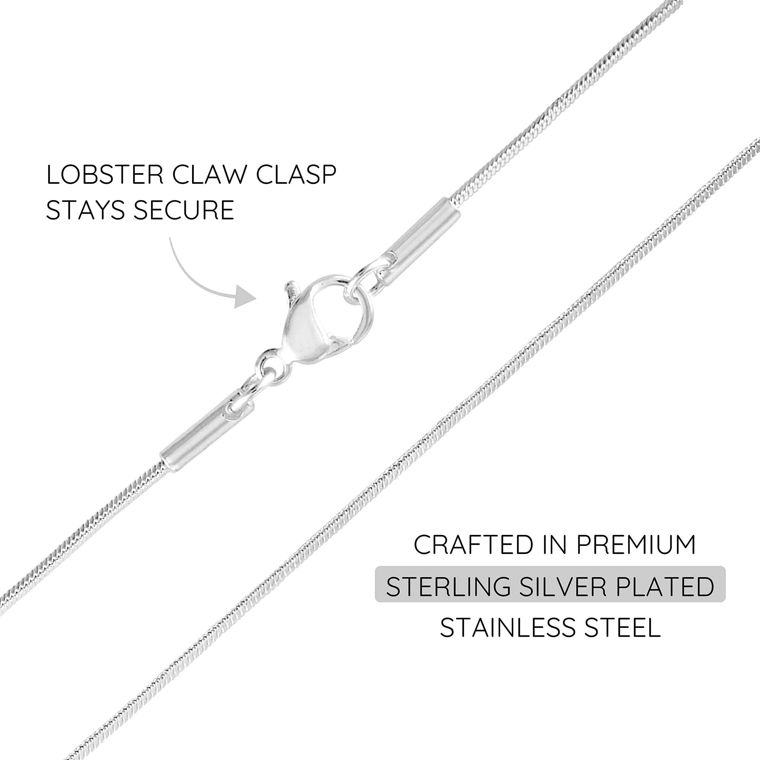 KISPER Sterling Silver Snake Chain Necklace –Thin, Dainty, Sterling Silver Plated Stainless Steel Jewelry for Women & Men with Lobster Clasp, 20"