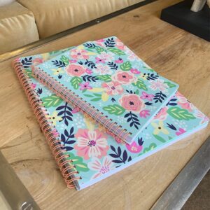 Steel Mill & Co Cute Large Spiral Notebook College Ruled, 11" x 9.5" with Durable Hardcover and 160 Lined Pages, Mint Floral