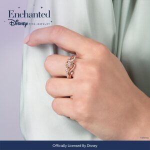 Jewelili Enchanted Disney Fine Jewelry Belle Rose Diamond Ring 1/6 CTTW in 14K Rose Gold over Sterling Silver, Size 9