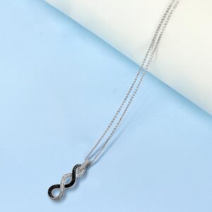 Jewelili Twist Pendant Necklace in Sterling Silver with Natural White Round and Treated Black Diamonds 18" Rolo Chain