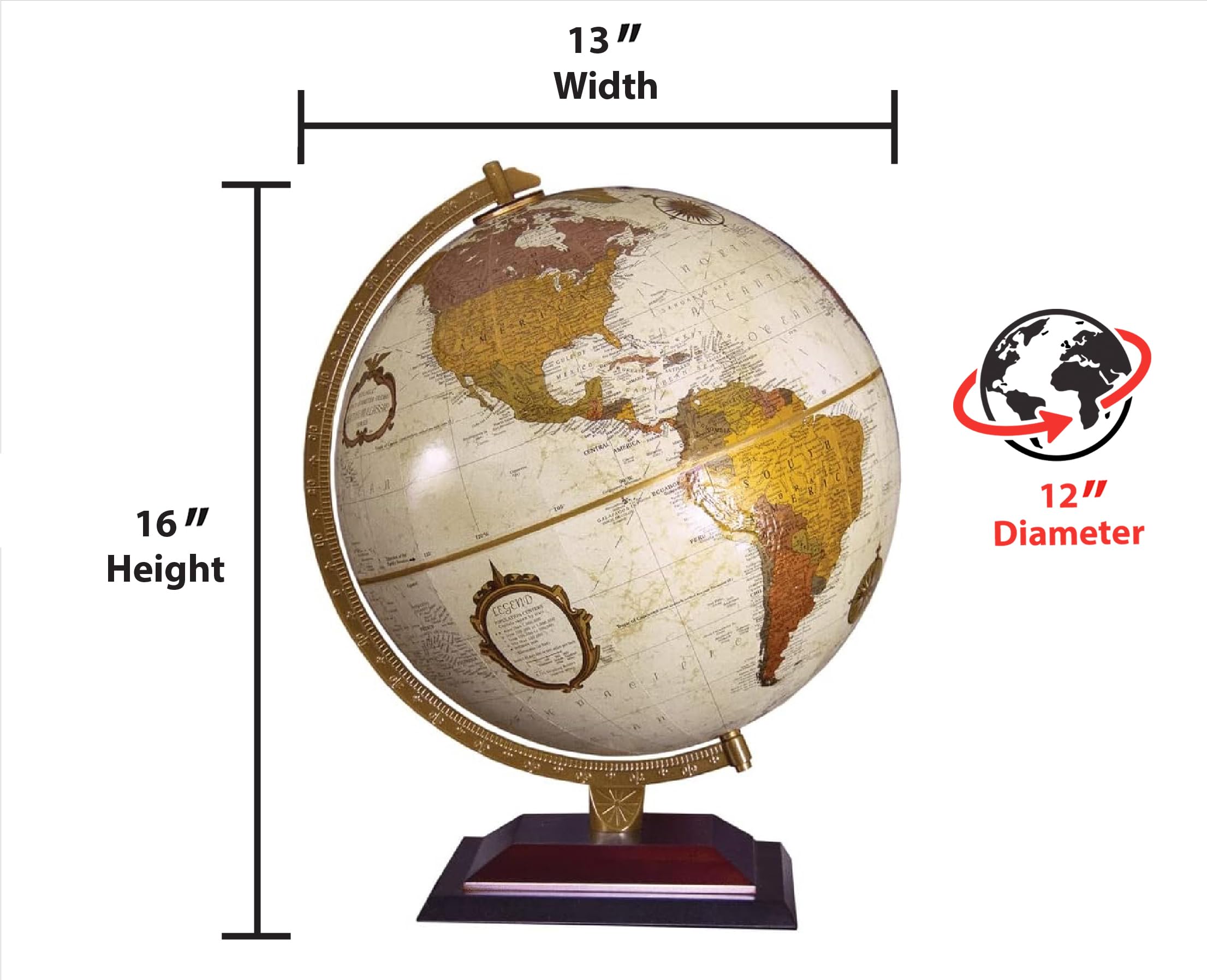 Replogle Andorra Globe, 12" Desktop World Globe, Raised Relief, Up-to-date Cartography, Smart Intelli-enabled World Map, Made in the USA, Antique