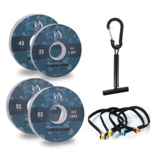 Maxcatch Fluorocarbon Leader Tippet Line for Fly Fishing with Tippet Line Holder & Tender, Clear, 50m/55Yds, 4PCS (Fluorocarbon-4 Pieces with Holder/50M, 1X+2X+3X+4X-50M-55Yds)