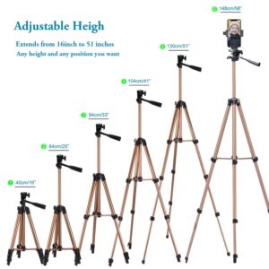 Phone Tripod,51in Adustable Video Recording Camera Tripod Stand with Cellphone Rotation Mount Holder and Bluetooth Remote Compatible with iPhone/Android/DSLR Camera/Action Camera GoPro - Champagne