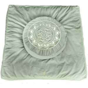 florensi meditation cushion & zabuton meditation mat bundle- premium velvet meditation pillow for women and men,washable cover, buckwheat round floor pillow & 100% cotton square floor cushion