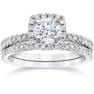 1 ct Diamond Cushion Halo Engagement Wedding Ring Set 14k White Gold - Size 7