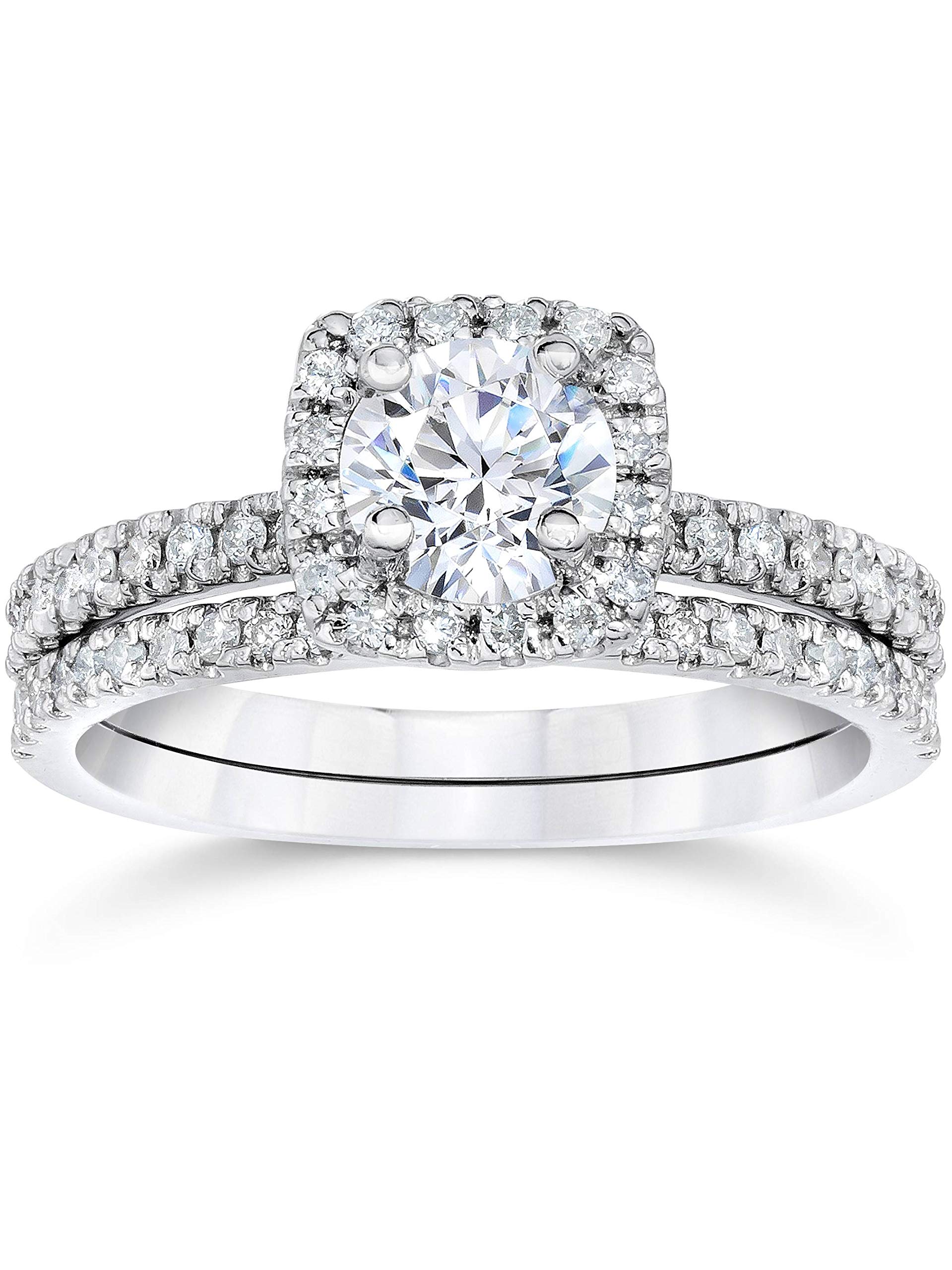 1 ct Diamond Cushion Halo Engagement Wedding Ring Set 14k White Gold - Size 7