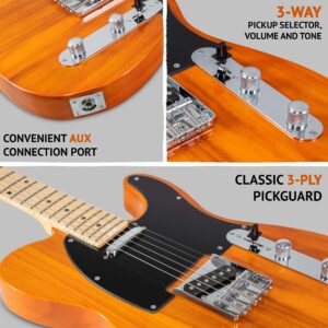 LyxPro 39” Electric Guitar TL Series, Full-Size Paulownia Wood Body, 3-Ply Pickguard, C-Shape Neck, Ashtray Bridge, Quality Gear Tuners, 3-Way Switch & Volume/Tone Controls, 2 Picks Included, Mahogany