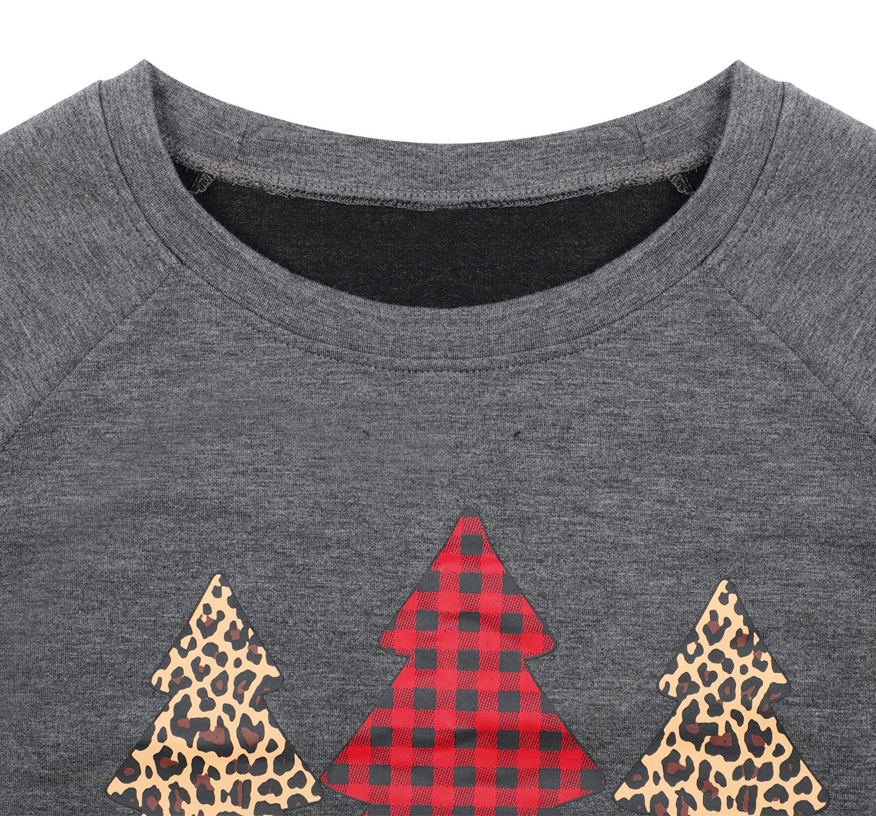 LUKYCILD Christmas Trees Sweatshirt Women Plaid Leopard Graphic Long Sleeve Pulllover Tops