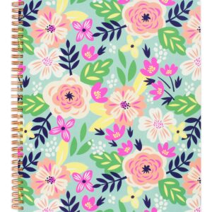 Steel Mill & Co Cute Large Spiral Notebook College Ruled, 11" x 9.5" with Durable Hardcover and 160 Lined Pages, Mint Floral