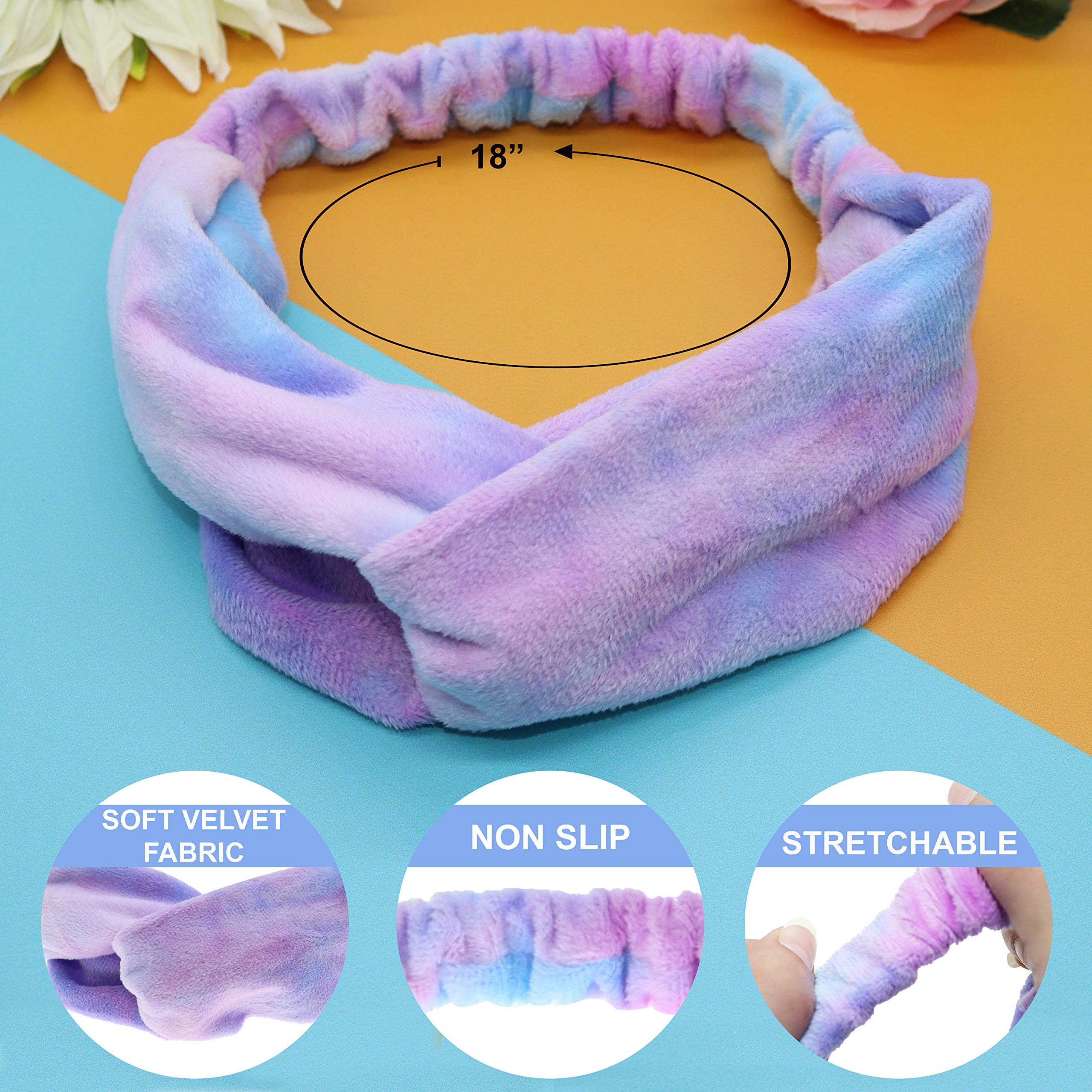 FROG SAC 4 Tie Dye Headbands For Girls, Elastic Knotted Hair Accessories for Kids, Stretch Knot Head Band Hair Accessories for Tweens, Sleepover Party Spa Headband For Washing Face