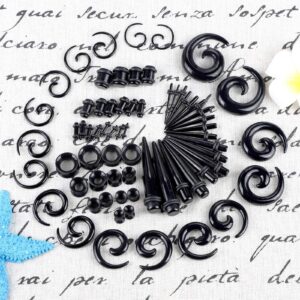 Beautidots 68 Pieces Ear Stretching Kit 14G-00G Gauges Expander Kit Acrylic Tapers Silicone Tunnels Spiral Tapers Body Piercing Jewelry Set