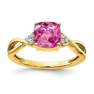 IceCarats 14K Yellow Gold Checkerboard Created Pink Sapphire Diamond Ring October Birthstone Jewelry Size 7