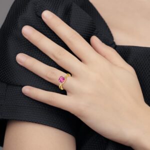 IceCarats 14K Yellow Gold Checkerboard Created Pink Sapphire Diamond Ring October Birthstone Jewelry Size 7