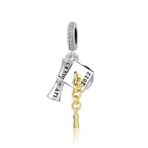 luxglitterlin graduation 2022 charm graduate hat cap &scroll dangle bead for pandora bracelet