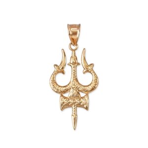 la blingz 14k yellow gold trident of lord shiva trisula pendant necklace (pendant only)