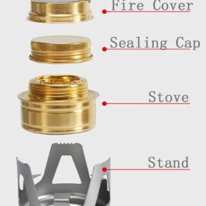 DZRZVD Mini Alcohol Backpacking Stove, Lightweight Brass Spirit Burner with Aluminium Stand for Camping Hiking and Picnic (Gold)