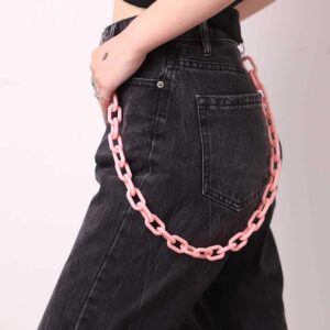 Bomine Hip Hop Jeans Pants Chain Punk Goth for Men Acrylic Link Wallet Chain for Women Hipster Chunky Thick Wallet Pocket Keychains Belt Waist Chains body Accessory for Girls (Pink)…