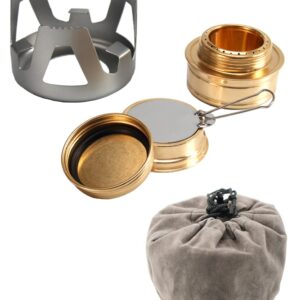 DZRZVD Mini Alcohol Backpacking Stove, Lightweight Brass Spirit Burner with Aluminium Stand for Camping Hiking and Picnic (Gold)