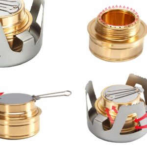 DZRZVD Mini Alcohol Backpacking Stove, Lightweight Brass Spirit Burner with Aluminium Stand for Camping Hiking and Picnic (Gold)