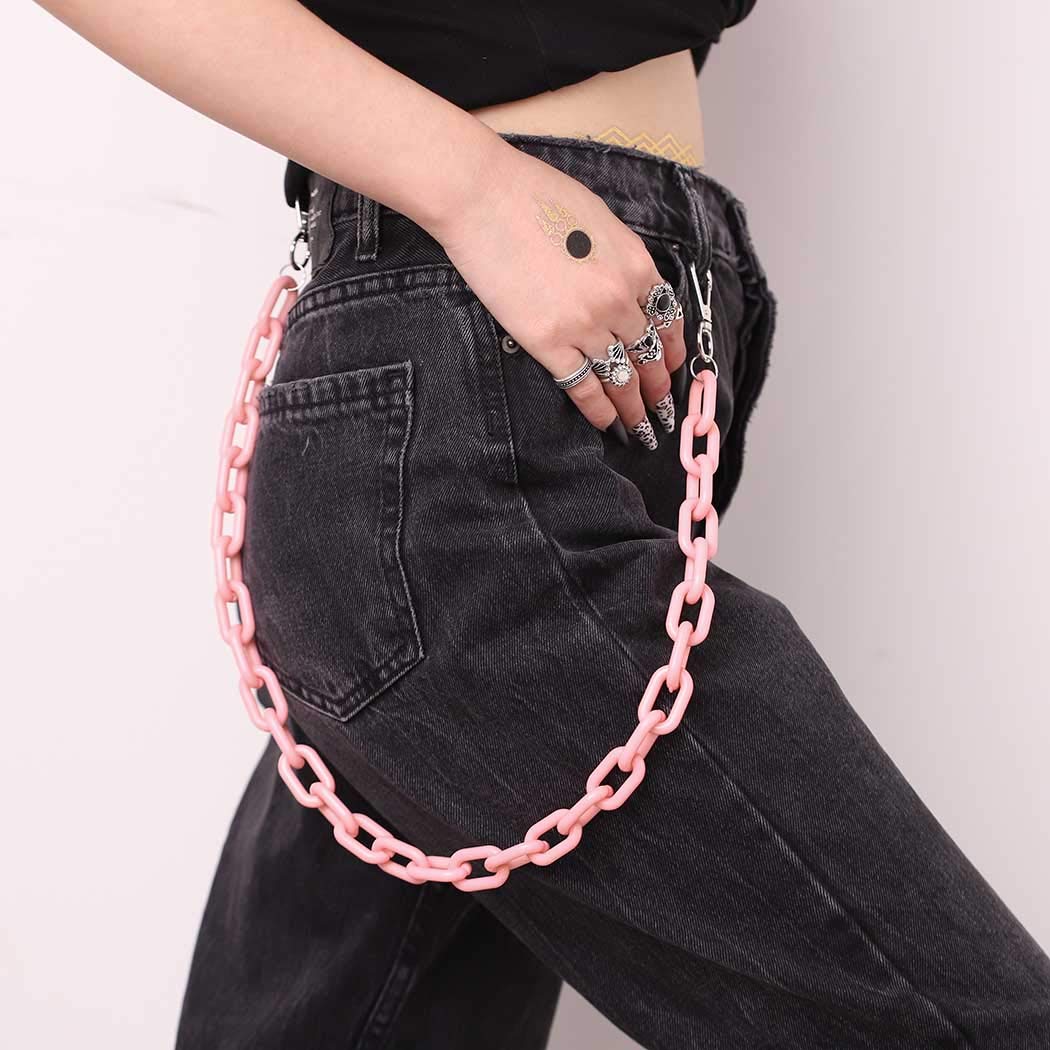 Bomine Hip Hop Jeans Pants Chain Punk Goth for Men Acrylic Link Wallet Chain for Women Hipster Chunky Thick Wallet Pocket Keychains Belt Waist Chains body Accessory for Girls (Pink)…