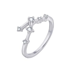 J'ADMIRE Horoscope Collection - Rhodium Clad Sterling Silver Cubic Zirconia Zodiac Constellation Symbol Ring (Taurus), Size 6