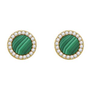 KIERA 14K Yellow Gold Clad Sterling Silver Round Halo Malachite Stud Earrings