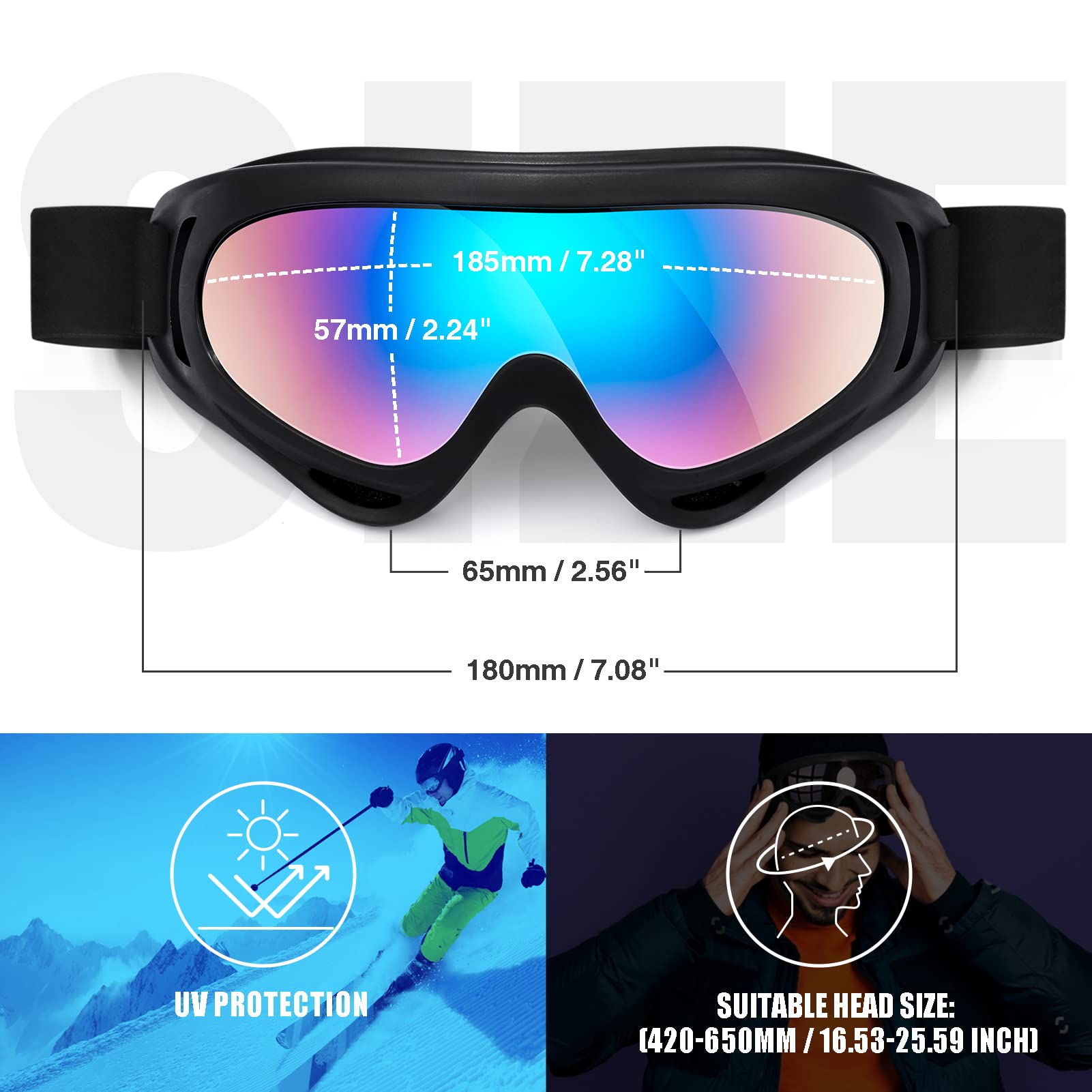 MAMBAOUT 2-Pack Snow Ski Goggles, Snowboard Goggles for Men, Women, Youth, Kids, Boys or Girls