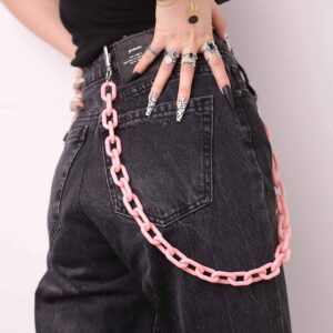 Bomine Hip Hop Jeans Pants Chain Punk Goth for Men Acrylic Link Wallet Chain for Women Hipster Chunky Thick Wallet Pocket Keychains Belt Waist Chains body Accessory for Girls (Pink)…