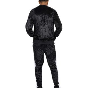 G-Style USA Men's Velvet Velour Tracksuit Set - Zipper Jacket and Sweatpants ST851 - Black - Large