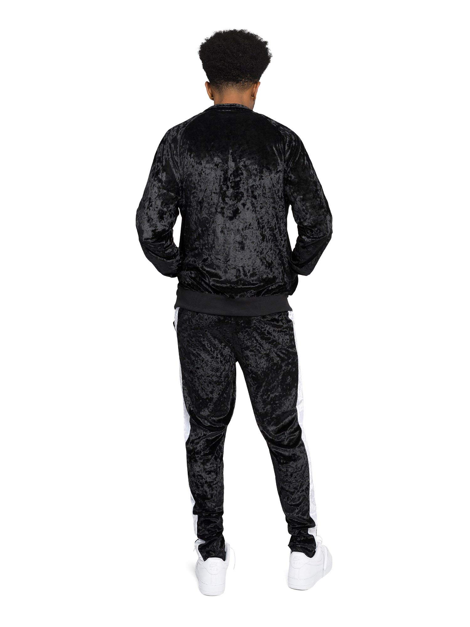 G-Style USA Men's Velvet Velour Tracksuit Set - Zipper Jacket and Sweatpants ST851 - Black - Large