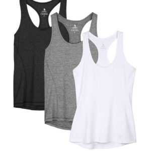 icyzone Workout Tank Tops for Women - Racerback Athletic Yoga Tops, Running Exercise Gym Shirts(Pack of 3) (Black/Gray/White, Small)