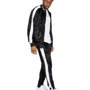 G-Style USA Men's Velvet Velour Tracksuit Set - Zipper Jacket and Sweatpants ST851 - Black - Large