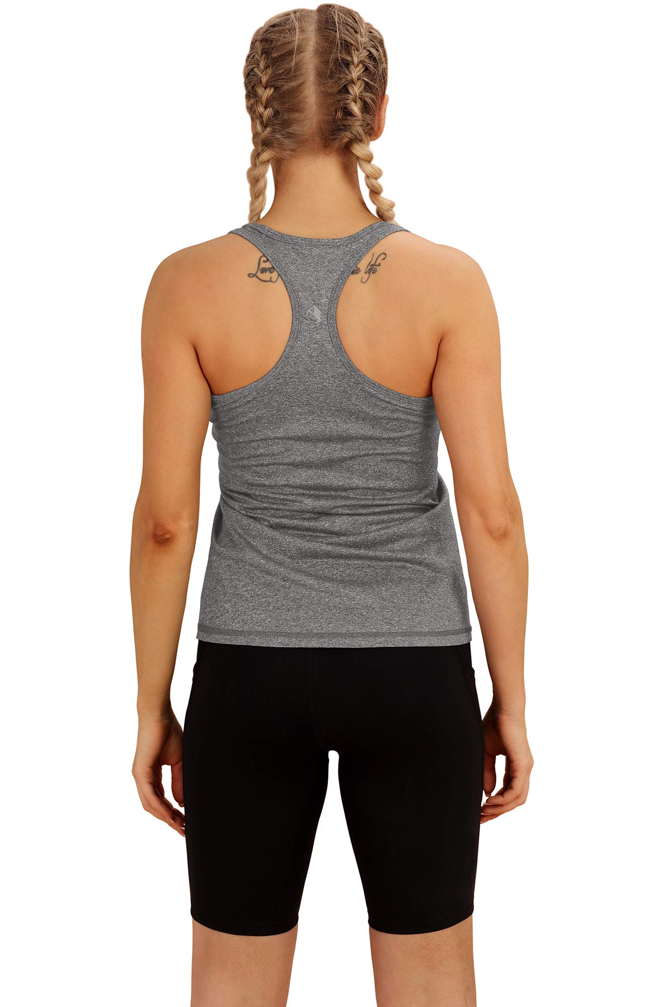 icyzone Workout Tank Tops for Women - Racerback Athletic Yoga Tops, Running Exercise Gym Shirts(Pack of 3) (Black/Gray/White, Small)