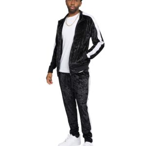 G-Style USA Men's Velvet Velour Tracksuit Set - Zipper Jacket and Sweatpants ST851 - Black - Large