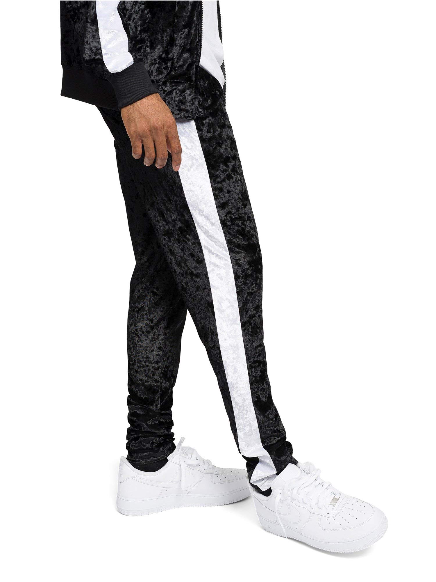 G-Style USA Men's Velvet Velour Tracksuit Set - Zipper Jacket and Sweatpants ST851 - Black - Large