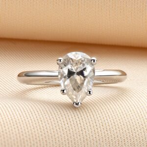 AINUOSHI Sterling Silver Moissanite Diamond Ring, 2.0ct Pear Shaped Wedding Ring, D-E Color Grade, Perfect for Wedding, Engagement Proposal and Anniversary. Size 8.0 In US