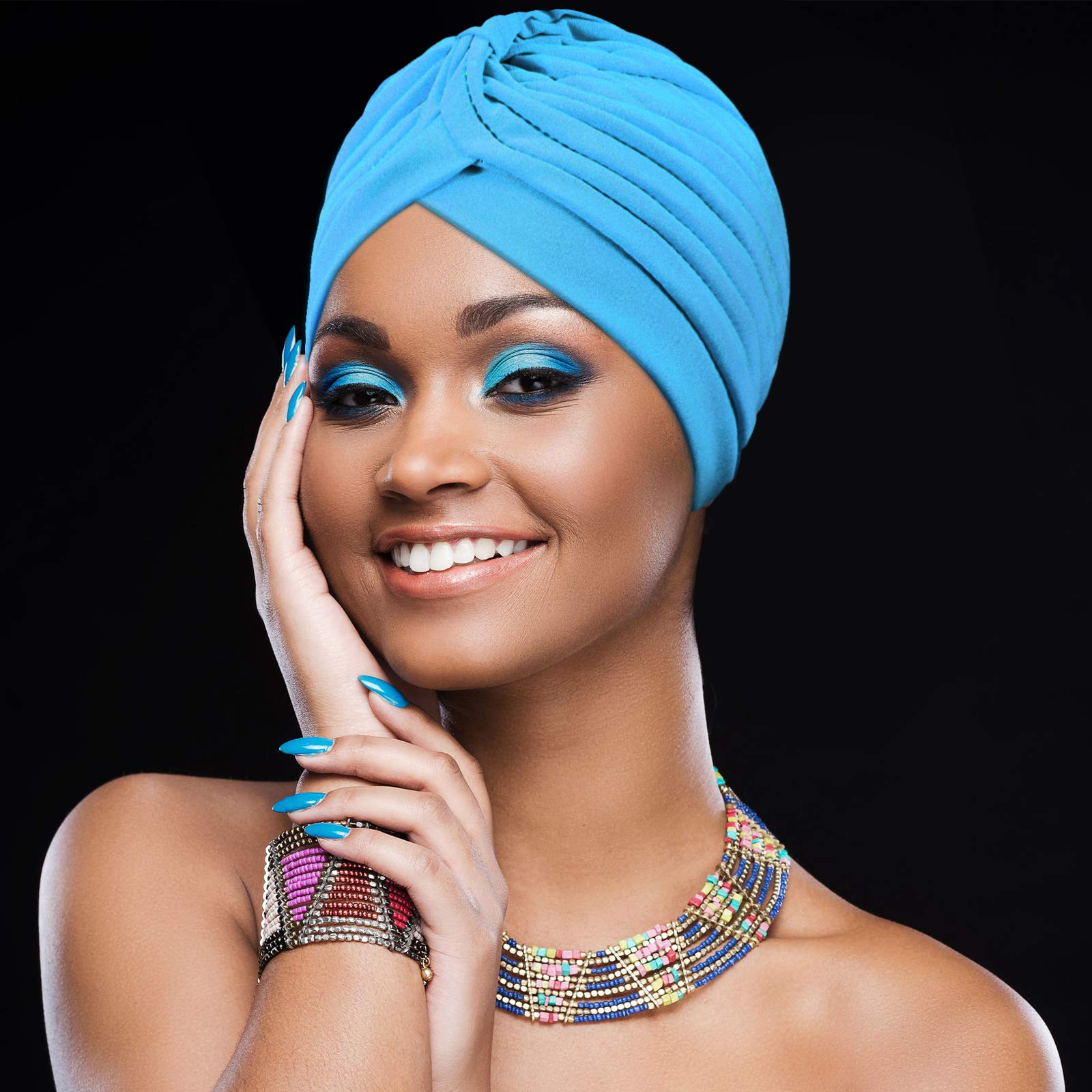 10 Pieces Stretch Polyester Turbans Head Bennie Cover India's Hat Twisted Headwrap (Light Colors)