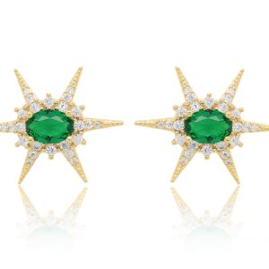 Concept8 colored glass 18K gold plated 925 silver post earrings made in korea (emerald)