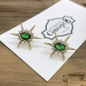 Concept8 colored glass 18K gold plated 925 silver post earrings made in korea (emerald)