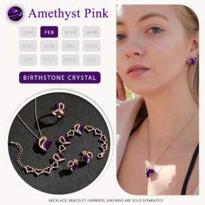 Leafael Rose Gold Plated Necklace for Women: Heart Shaped Dark Amethyst Pink Crystal Center, February Birthstone, Dazzling Cubic Zirconia, Hypoallergenic Chain (18"+2"), Jewelry Gifts for Her