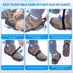 Sfee Ice Cleats Ice Grippers for Shoes and Boots, Crampons Traction Cleats for Walking on Snow and Ice Anti-Slip Flexible Footwear Snow Grips for Walking Climbing Hiking Jogging with 2 Straps